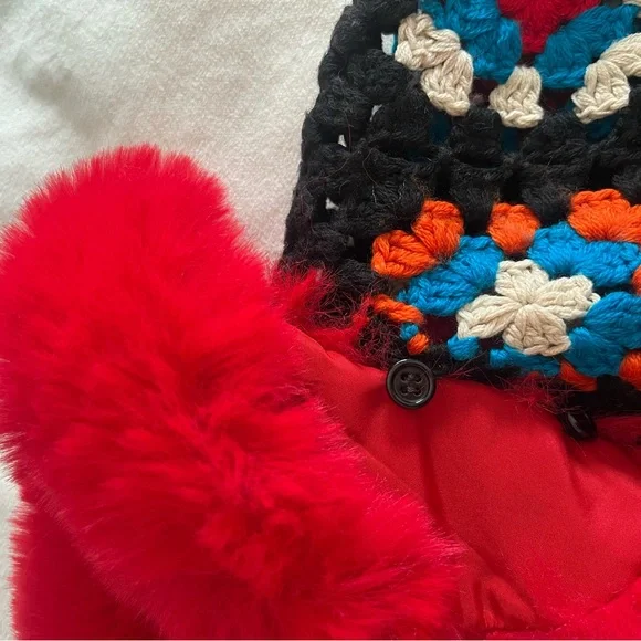 Alice + Olivia Vibrant Red and Multicolor Crochet Jacket